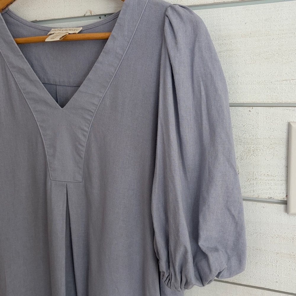 Cynthia Rowley linen blend puff sleeve dress with side pockets powder blue XS - Picture 4 of 11
